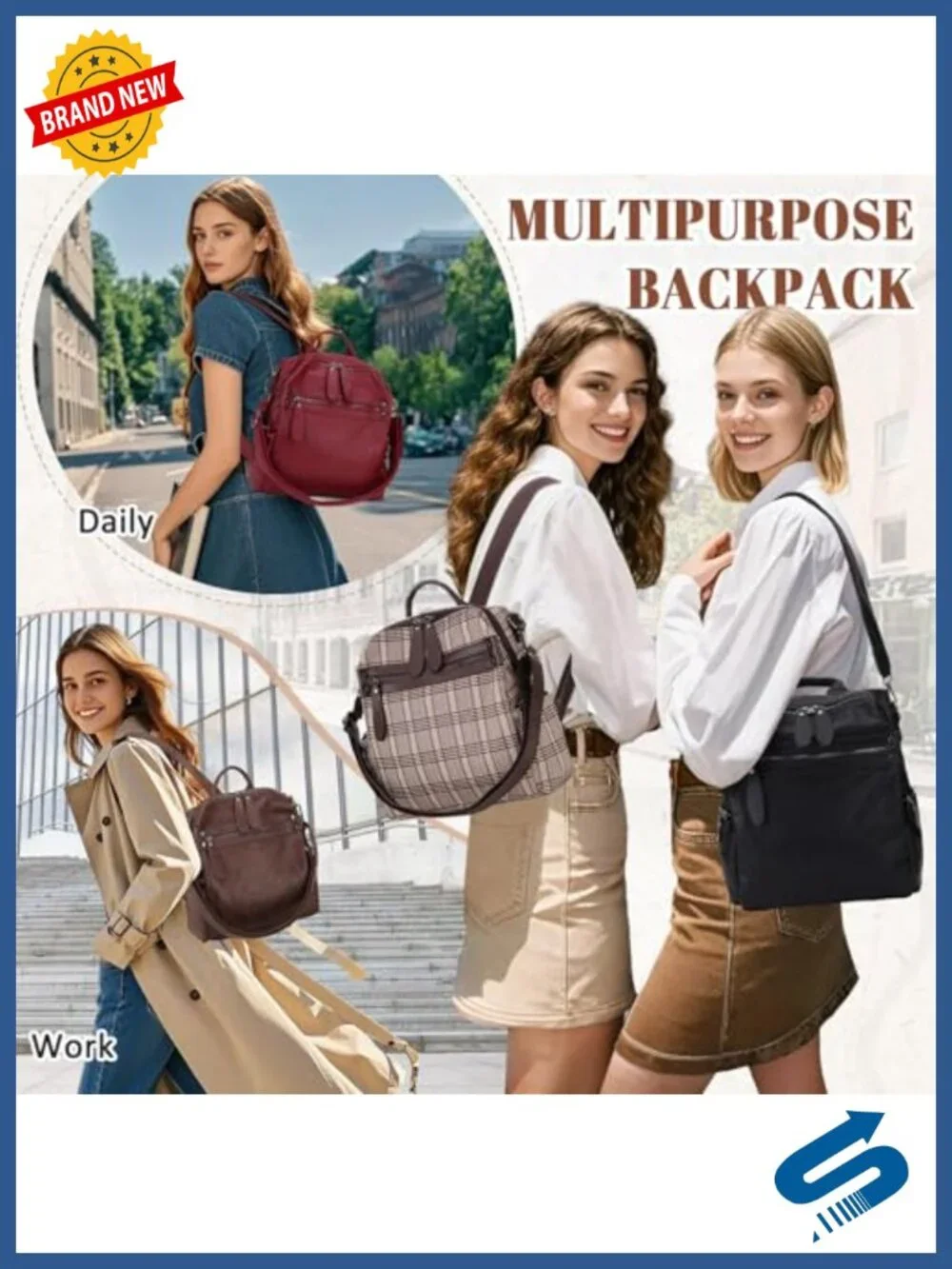 Small Faux Leather Backpack Purse for Women, Convertible Shoulder Bag, Fits